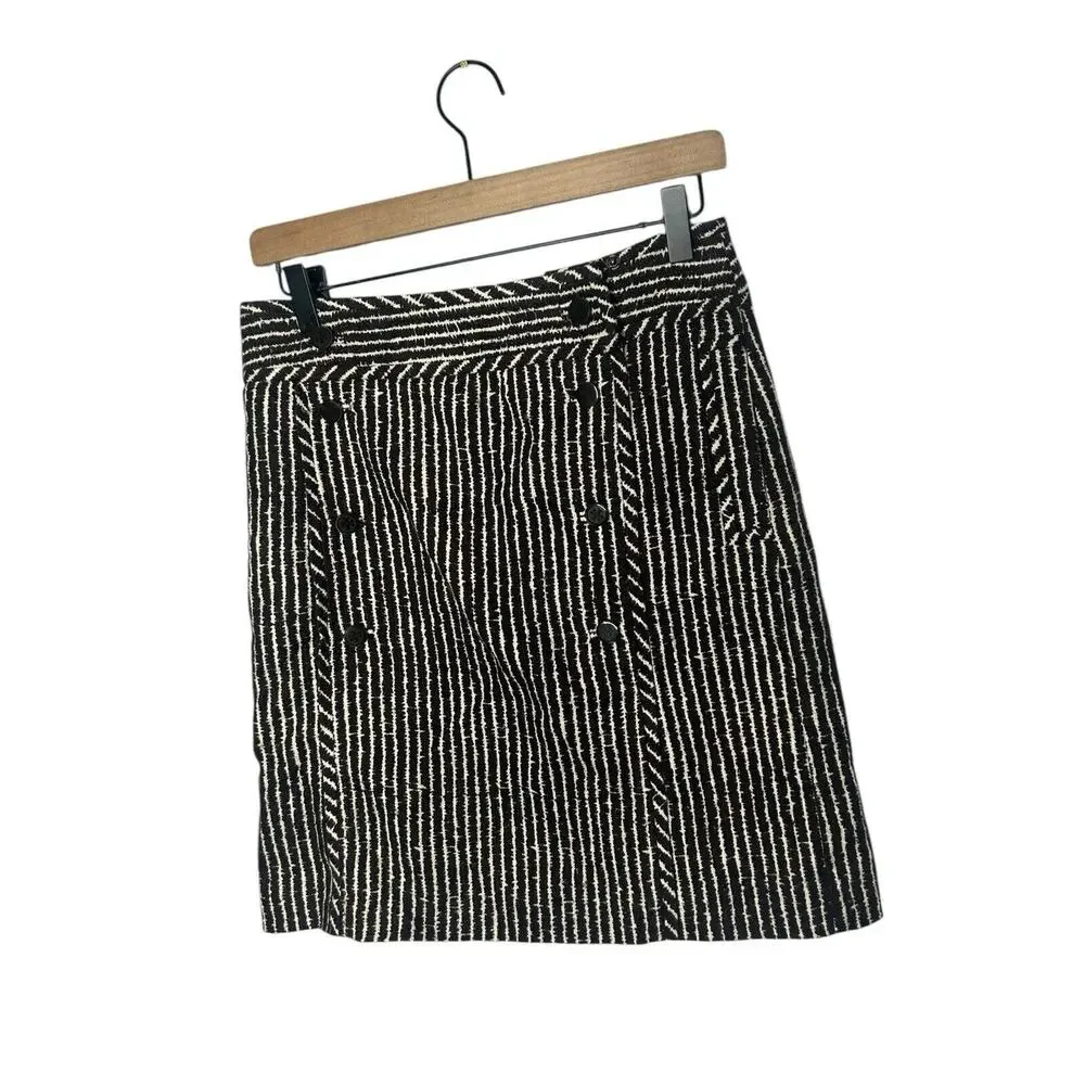 Tory Burch Pencil Skirt 6 Brown White Striped Double Breasted Pockets‎ Career